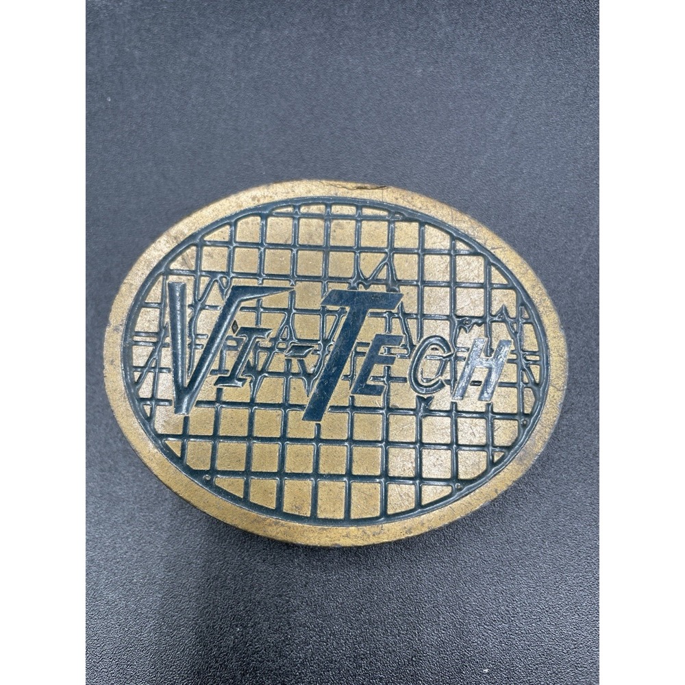 Vintage VirTech Belt Buckle Brass Tone Oval 3"x2.25" CD Hit Marked